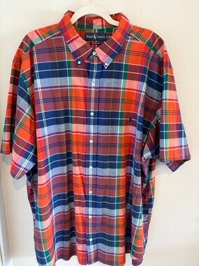 Ralph Lauren Men's Red and Blue Plaid Shirt